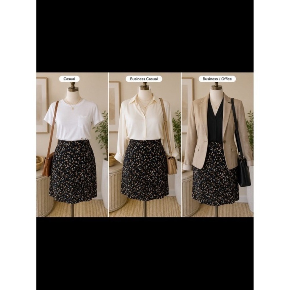 Market & Spruce Black Mini Skirt with Tan and White Floral Print Medium NWT - Picture 2 of 10